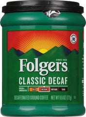 Folgers Decaf Coffee, Ground Coffee, Classic Medium Roast, 9.6 Ounce Canister (Pack of 2)