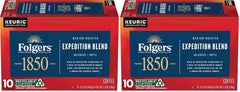 1850 by Folgers Pioneer Blend Medium Roast Coffee, 10 Keurig K-Cup Pods (Pack of 2)
