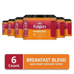 Folgers Breakfast Blend Mild Roast Ground Coffee, 22.6 Ounces (Pack of 6)