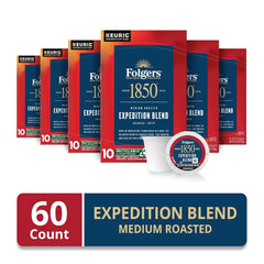 Folgers 1850 Expedition Blend Medium Roast Coffee, 60 Keurig K-Cup Pods