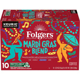 Folgers Mardi Gras Blend Medium-Dark Roast Coffee, Keurig K-Cup pods, 10 Count Box
