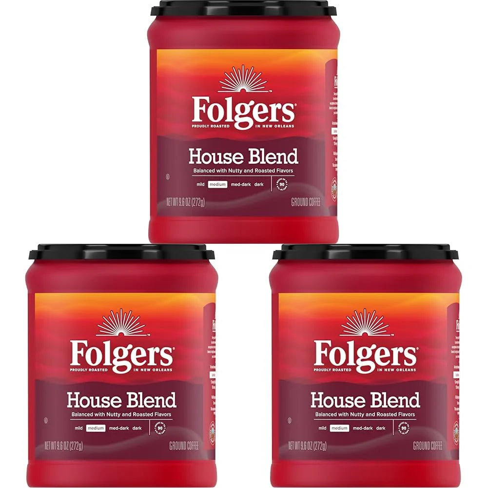 Folgers House Blend Ground Coffee, Medium Roast, 9.6 Ounce (Pack of 3)