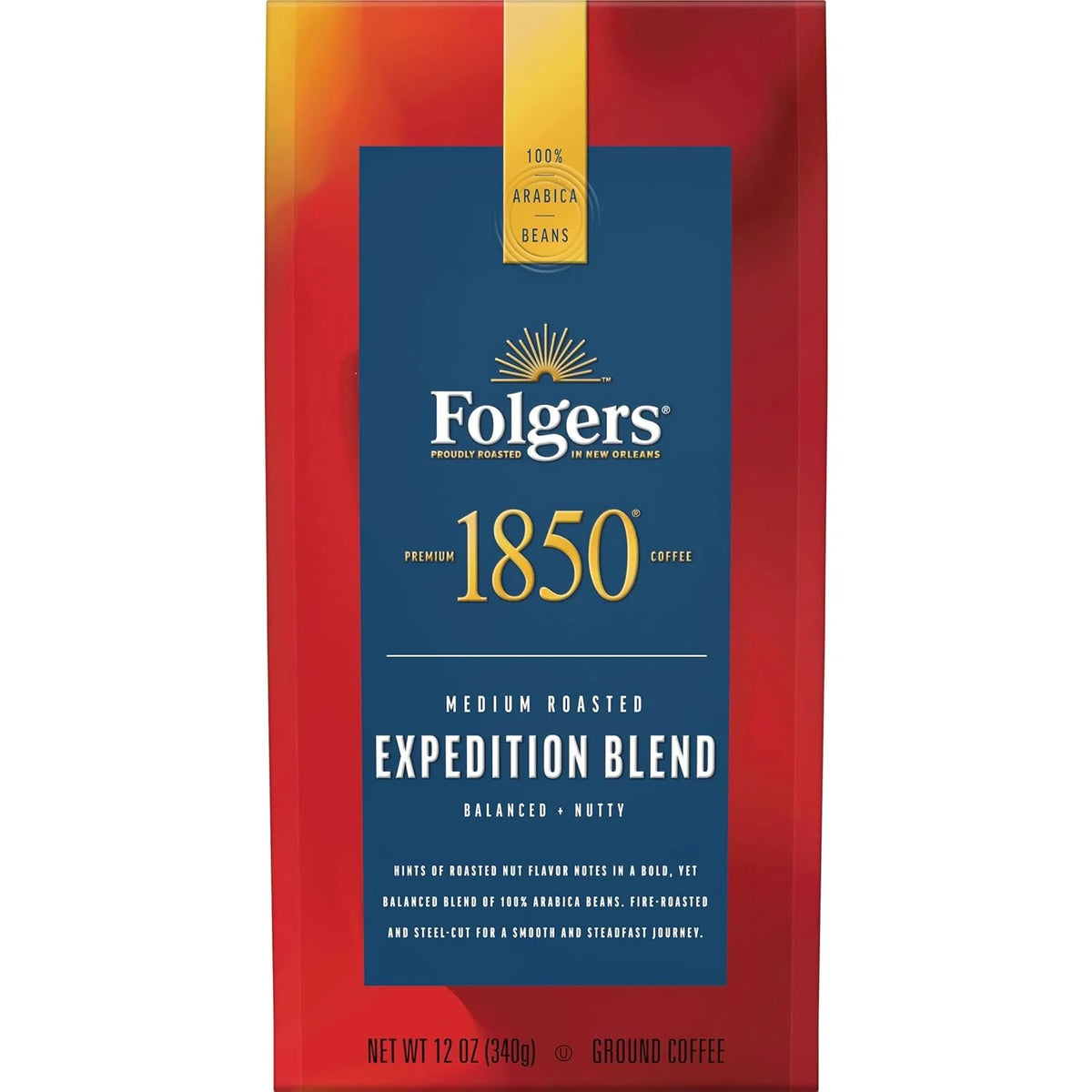 Folgers 1850 Expedition Blend Medium Roast Ground Coffee, 12 Ounce