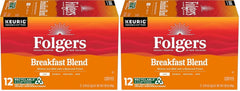 Folgers Breakfast Blend Mild Roast Coffee, 12 Keurig K-Cup Pods (Pack of 2)