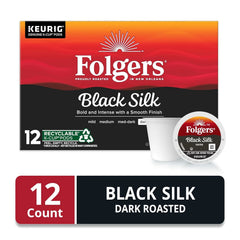 Folgers Black Silk Dark Roast Coffee, 12 Keurig K-Cup Pods