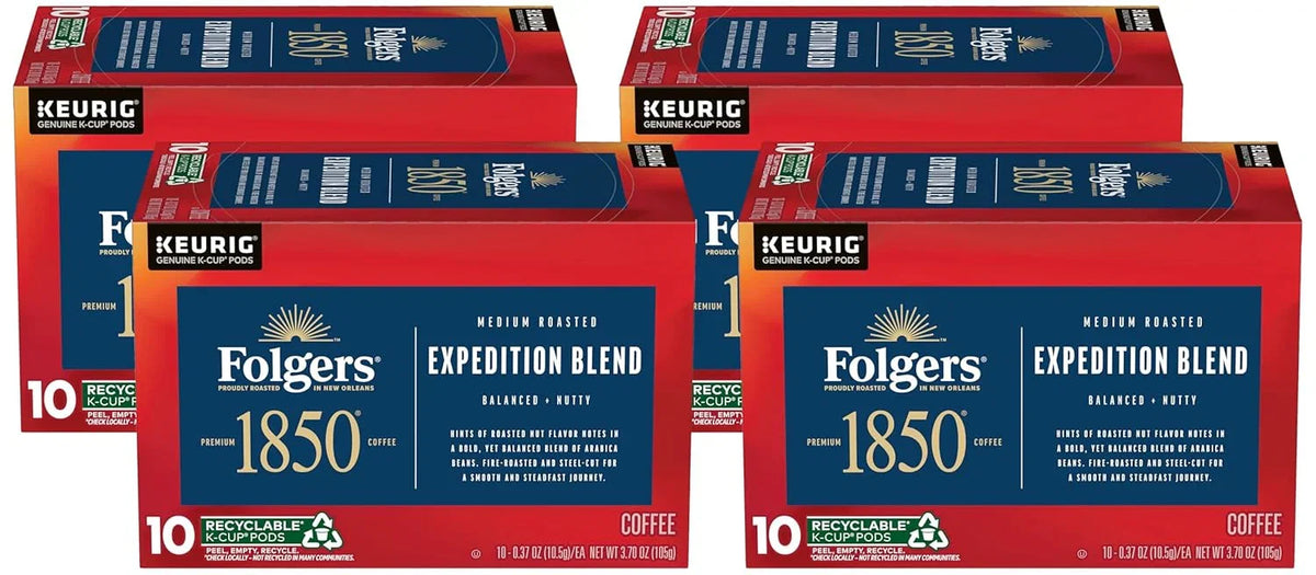 1850 by Folgers Pioneer Blend Medium Roast Coffee, 10 Keurig K-Cup Pods (Pack of 4)