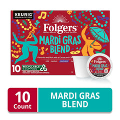 Folgers Mardi Gras Blend Medium-Dark Roast Coffee, Keurig K-Cup pods, 10 Count Box